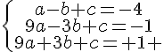 4$\{\array{a-b+c=-4\\9a-3b+c=-1\\9a+3b+c=-1 