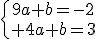 4$\{{9a+b=-2\atop 4a+b=3}