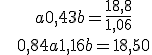 4$\ {\ a + 0,43b = \frac{18,8}{1,06}\atop\ 0,84a + 1,16b =18,50}\.
