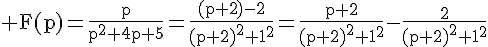 4$\rm F(p)=\fr{p}{p^2+4p+5}=\fr{(p+2)-2}{(p+2)^2+1^2}=\fr{p+2}{(p+2)^2+1^2}-\fr{2}{(p+2)^2+1^2}