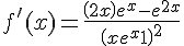 4$ f'(x) = \frac{{\left( {2 + x} \right){e^x} - {e^{2x}}}}{{{{\left( {x{e^x} + 1} \right)}^2}}}