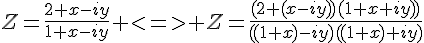 4$Z=\frac{2+x-iy}{1+x-iy}%20%3C=%3E%20Z=\frac{(2+(x-iy))(1+x+iy))}{((1+x)-iy)((1+x)+iy)}