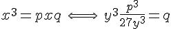 4$x^3 = px+q \ \Longleftrightarrow \ y^3 + \frac{p^3}{27y^3} = q