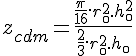 4$z_{cdm} = \frac{\frac{\pi}{16}.r_\0^2.h_\0^2}{\frac{2}{3}.r_\0^2.h_\0}