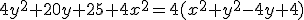 4y^2+20y+25+4x^2=4(x^2+y^2-4y+4)