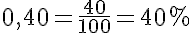 5$0,40=\frac{40}{100}=40%