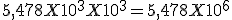 5,478 X 10^3 X 10^3 = 5,478 X 10^6