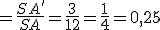 =\frac{SA'}{SA}=\frac{3}{12}=\frac{1}{4}=0,25