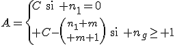 A=\{{C\quad\textrm{si}\quad n_1=0\\ C-{n_1+m\choose m+1}\quad\textrm{si}\quad n_1\ge 1}