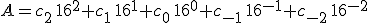 A=c_2\,16^2+c_1\,16^1+c_0\,16^0+c_{-1}\,16^{-1}+c_{-2}\,16^{-2}