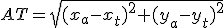 AT=\sqrt{(x_{a}-x_{t})^{2}+(y_{a}-y_{t})^{2}}
