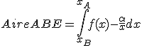 AireABE=\int_{x_B }^{x_A } {f(x) - \frac{\alpha }{x}dx}