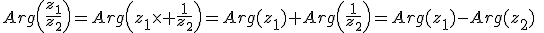 Arg\left(\frac{z_1}{z_2}\right)=Arg\left(z_1\times \frac{1}{z_2}\right)=Arg(z_1)+Arg\left(\frac{1}{z_2}\right)=Arg(z_1)-Arg(z_2)\;\;[2\pi]