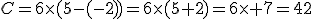 C=6\times(5-(-2))=6\times(5+2)=6\times 7=42