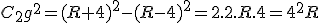 C_2g^2=(R+4)^2-(R-4)^2=2.2.R.4=4^2R
