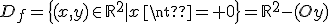 D_f=\{(x,y)\in\mathbb{R}^2|x\neq 0\}=\mathbb{R}^2-(Oy)
