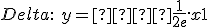 Delta:\ y =  \frac{1}{2e}.x + 1 