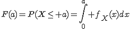 F(a)=P(X\le a)=\Bigint_0^a f_X(x)dx