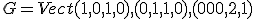 G=Vect{(1,0,1,0),(0,1,1,0),(0,0,2,1)}