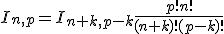 I_{n,p}=I_{n+k,p-k}\frac{p!n!}{(n+k)!(p-k)!}