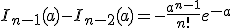 I_{n-1}(a)-I_{n-2}(a)=-\frac{a^{n-1}}{n!}e^{-a}