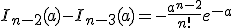 I_{n-2}(a)-I_{n-3}(a)=-\frac{a^{n-2}}{n!}e^{-a}