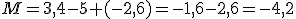 M=3,4-5+(-2,6)=-1,6-2,6=-4,2