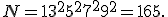 N = 1+3^2+5^2+7^2+9^2 = 165.