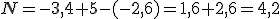 N=-3,4+5-(-2,6)=1,6+2,6=4,2