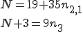 N=19+35n_{2,1}\\N+3=9n_3