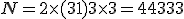 N=2\times (3+1) + 3\times 3 = 4 + 4 + 3 + 3 + 3