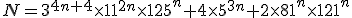 N=3^{4n+4}\times11^{2n}\times125^n+4\times5^{3n}+2\times81^n\times121^n