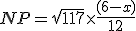 NP=\sqrt{117}\times\frac{(6-x)}{12}