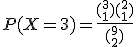 P(X=3)=\frac{(_1^3)(_1^2)}{(_2^9)}