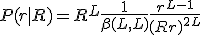 P(r|R) = R^{L}\frac{1}{\beta(L,L)}\frac{r^{L-1}}{(R+r)^{2L}}