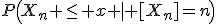 P\left(X_n \leq x | [X_n]=n\right)