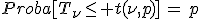 Proba[T_{\nu}\leq t(\nu,p)]\,=\,p