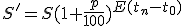S'=S(1+\frac{p}{100})^{E(t_n-t_0)}