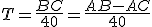 T=\frac{BC}{40}= \frac{AB - AC}{40}