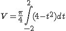 V=\frac{\pi}{4}\int_{-2}^{2}(4-t^2)dt