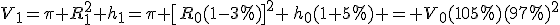 V_1=\pi R_1^2 h_1=\pi \[R_0(1-3\%)\]^2 \,h_0(1+5\%) = V_0(105\%)(97\%)^2