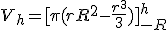 V_h = [\pi (r R^2 - \frac {r^3}{3}) ]_{-R}^h 