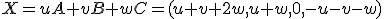 X=uA+vB+wC=(u+v+2w,u+w,0,-u-v-w)