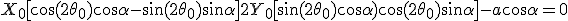 \large \forall \alpha \in {\mathbb R}, \;X_0\[ \cos(2\theta_0)\cos\alpha - \sin(2\theta_0) \sin\alpha\]+ 2 Y_0 \[\sin(2\theta_0)\cos\alpha) + \cos(2\theta_0)\sin\alpha \] -a \cos \alpha = 0