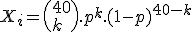 X_i=\(40\\k\).p^k.(1-p)^{40-k}
