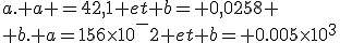 a. a =42,1 et b= 0,0258
 \\ b. a=156\times10^-2 et b= 0.005\times10^3