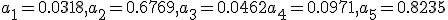a_1=0.0318,a_2=0.6769,a_3=0.0462a_4=0.0971,a_5=0.8235