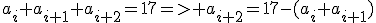 a_i+a_{i+1}+a_{i+2}=17=> a_{i+2}=17-(a_i+a_{i+1})