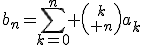 b_n=\sum_{k=0}^n {k\choose n}a_k