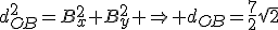 d_{OB}^2=B_x^2+B_y^2 \Rightarrow d_{OB}=\frac{7}{2}\sqrt{2}